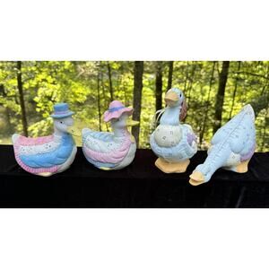 Vtg 1990s Enesco Ceramic Country Duck Goose Figurines Set Of 4 Super Cute! BA